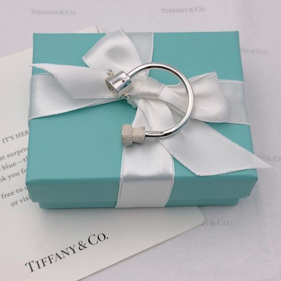 New Tiffany & Co Silver Cork & Ice Bucket Keyring Key Chain Ring W/Pouch & Box - Picture 7 of 11